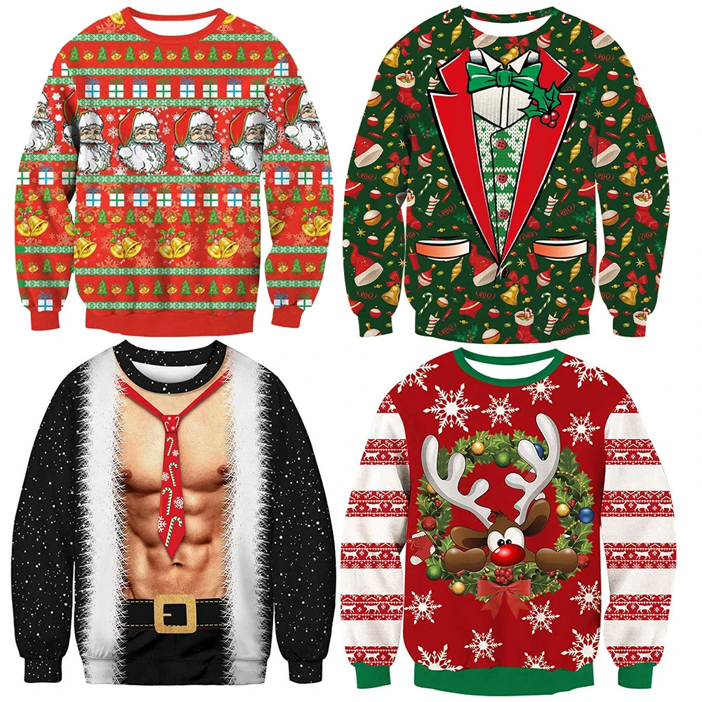 

Christmas Costume Hoodies Sweatshirts New Year Unisex Pullover 3D Digital Print Winter Apparel Halloween Long-Sleeve Sweatshirts