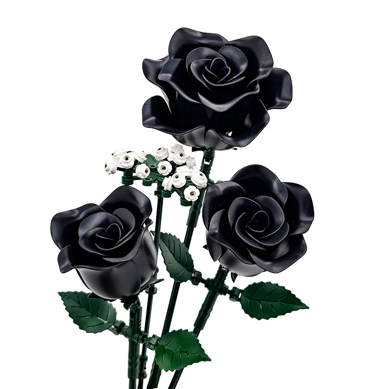 15 zwarte roos bouwboeket, gotische esthetische kamerdecoratie, creatief doe-het-zelf cadeau voor volwassenen en tieners, eeuwige kunstbloemset