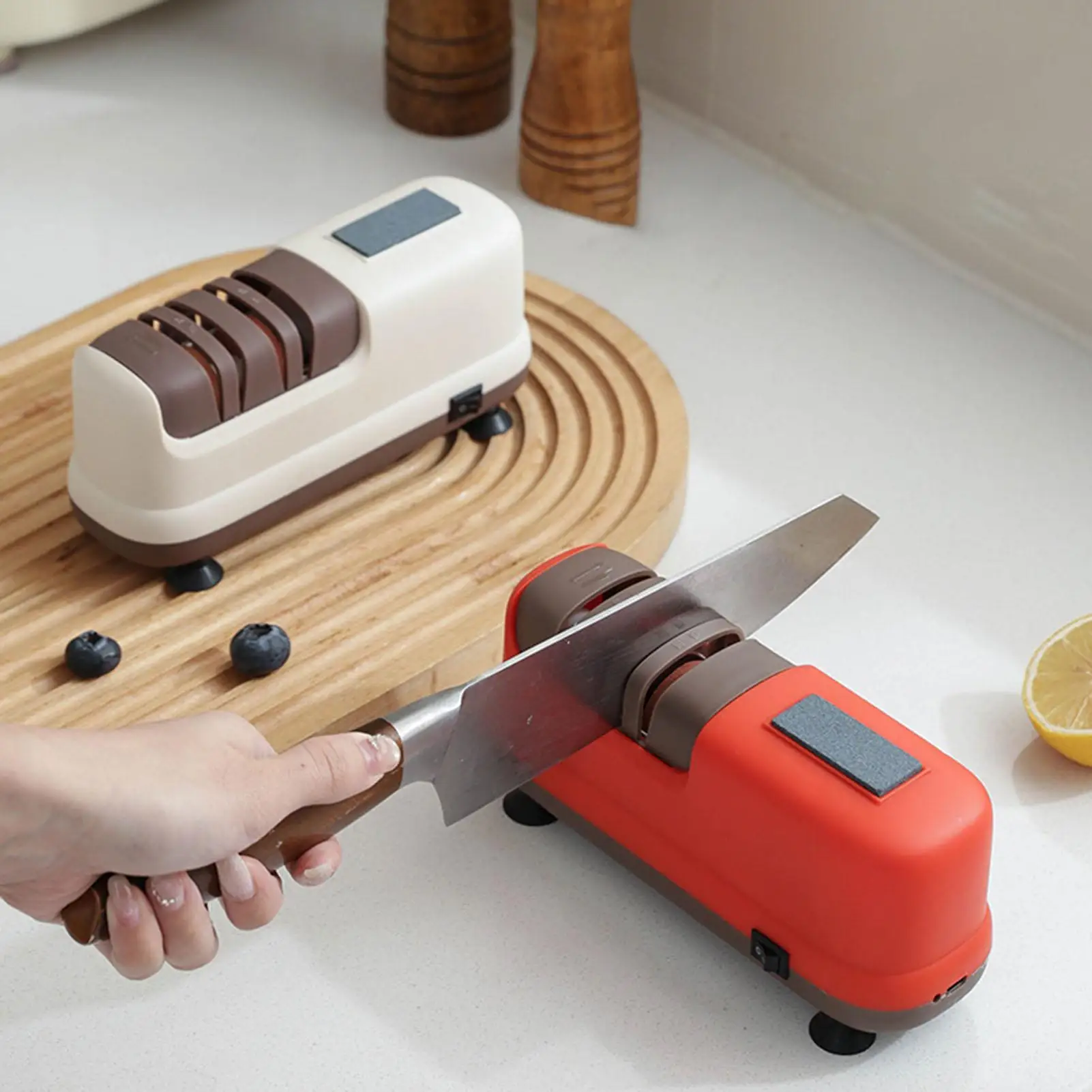 Cutter Sharpener 4-Stage Scissor Grinder With Suction Cup Base USB Charging Electric Chef Cutter Sharpener For Razor Saw Garden