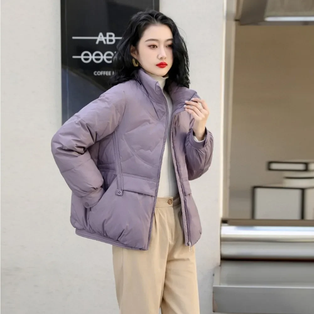 2024 New Winter Stand Collar Warm White Duck Down Jacket Women Loose Casual Fashion Office Lady Down Coat Female Thick Outwear