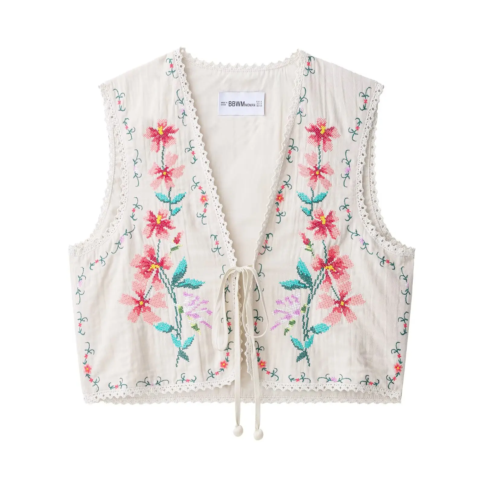 

2025 Women's Cotton Floral Embroidered Slim-Fit V-Neck Tank Top Versatile and stylish for everyday wear Featuring botanical patt
