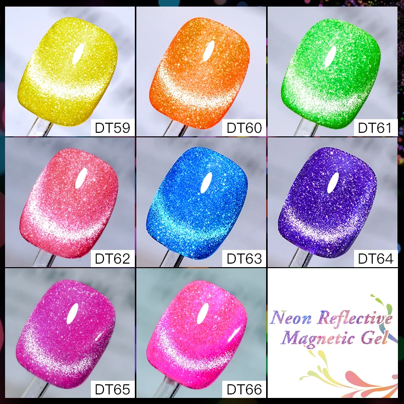 7 - 11 piezas / juego de esmalte de uñas de gel magnético para gatos reflejo fluorescente, juego de manicura de neón brillante con barra magnética