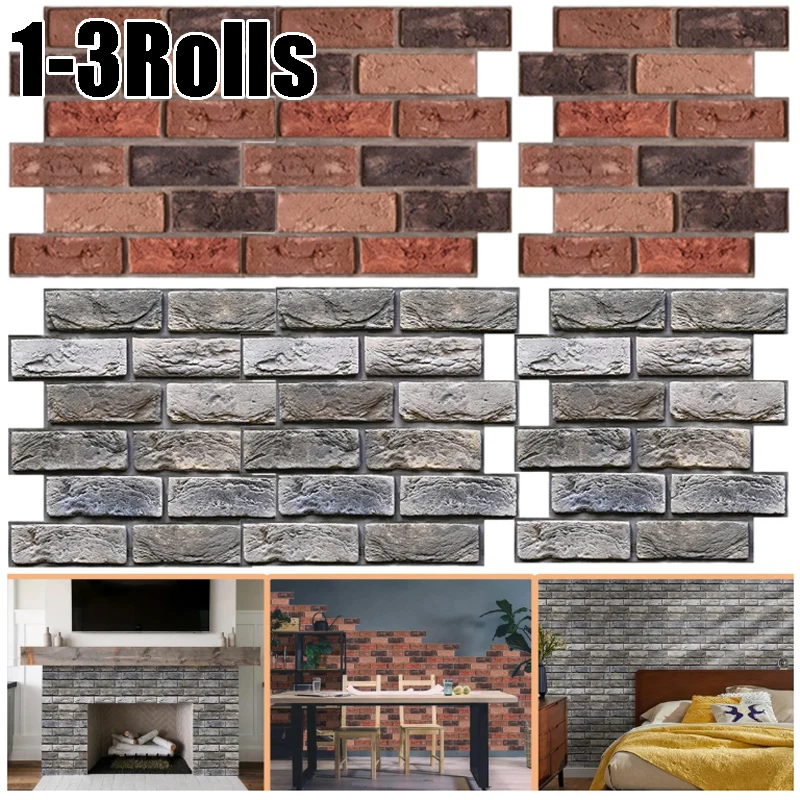 

6M Retro 3D Wall Panels Peel and Stick Self Adhesive Faux Brick Wallpapers Retro Wall Sticker for Home Bedroom