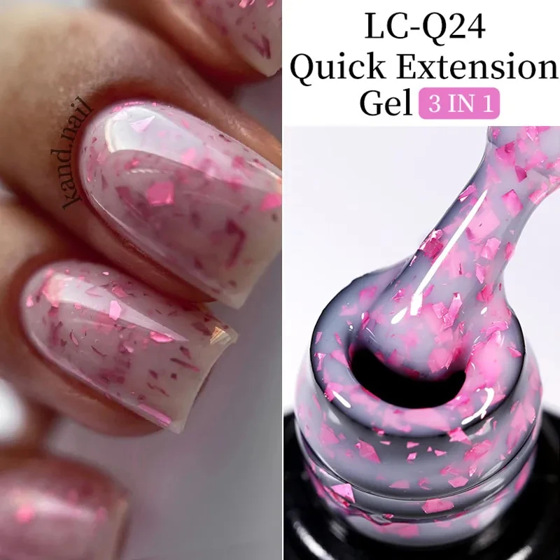 LILYCUTE-Esmalte em Gel de Extensão Rápida, Brilho Rosa, Efeito Folhas Douradas, Semi Permanente, Gel UV Nail Art, Gel Duro, 7ml