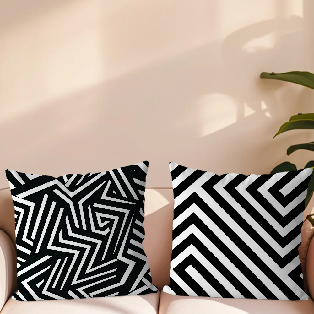 Black and White Geometric Line Star Pillow Case Living Room Accent Couch Back Support Square Lounge Restful Nap Companion ﻿