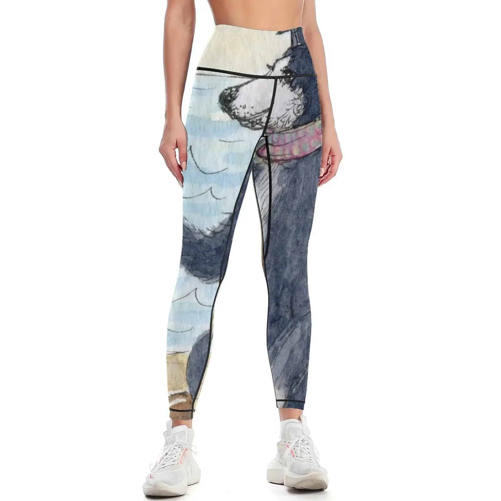 

Border Collie dog rounding up waves at sea Leggings gym top active wear exercise clothing for Womens Leggings