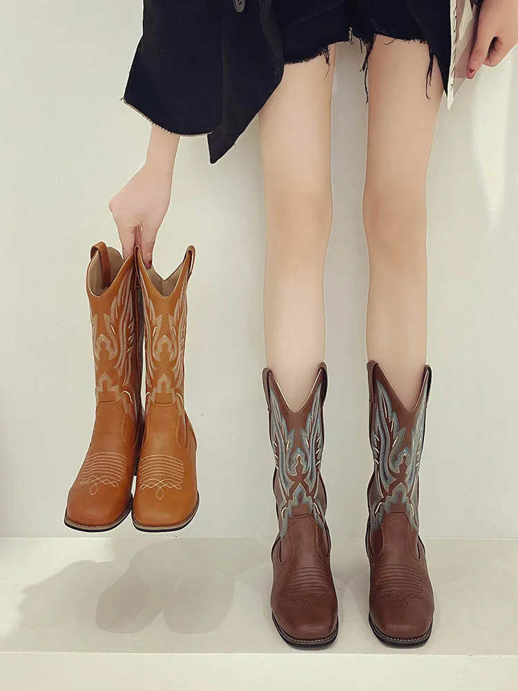 

Women's Shoes Fashion High-heeled Women's Boots 2022 Spring and Autumn New British Style Embroidered Knight Mid-boots