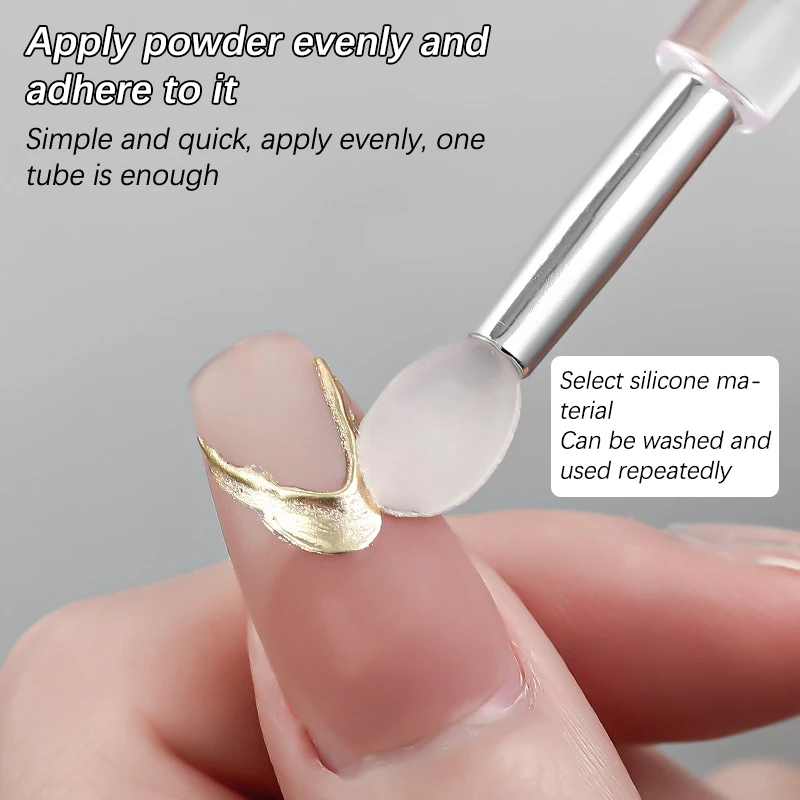 Nail Art Pigment Silicone Applicator Stick Reusable Chrome Glitter Applying Manicure Tool New Easy Daub Pigment Nail Brush