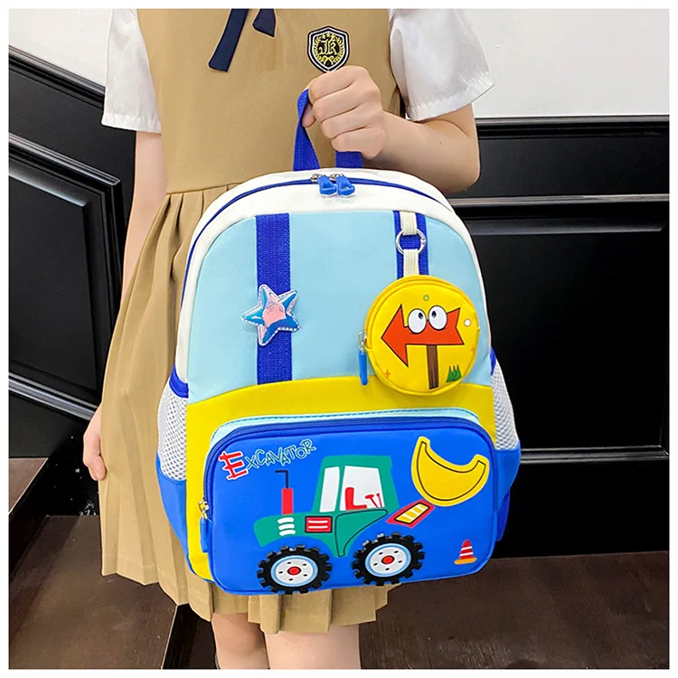Neuer Kinderrucksack Cartoon Baufahrzeug Jungen Kindergarten-Tasche Atmungsaktiv Mittelgroß für die 3. Klasse – Detail 12