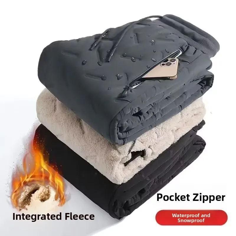 

Men's Winter Thiened Fce Lined Cotton Pants Windproof Snowproof Casual Long Trousers Warm eepskin Velvet Leisure Trousers