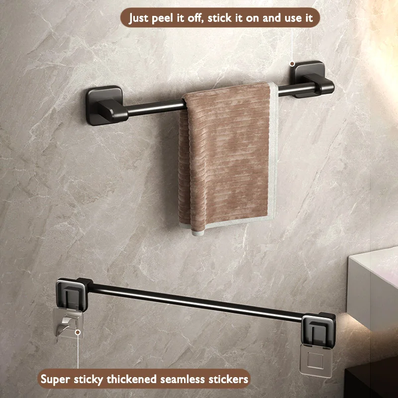 حامل أرفف منشفة الحمام ذاتي اللصق بدون حفر خزانة المطبخ رف قماش الأطباق قضيب شماعة منشفة اليد من الألومنيوم الأسود