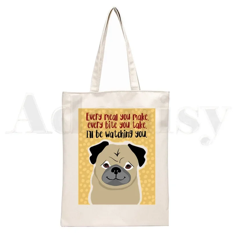 Dog Pet Pug Life Cartoon Printing Funny Harajuku Handbags Shoulder Bags Casual Shopping Girls Handbag Women Elegant Canvas Bag