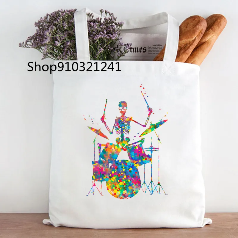 Funny Women handbag Skeletons Art Bag Harajuku Shopping Canvas Shopper Tote bag Bag girl cartoon Shopper Shoulder Lady Bag