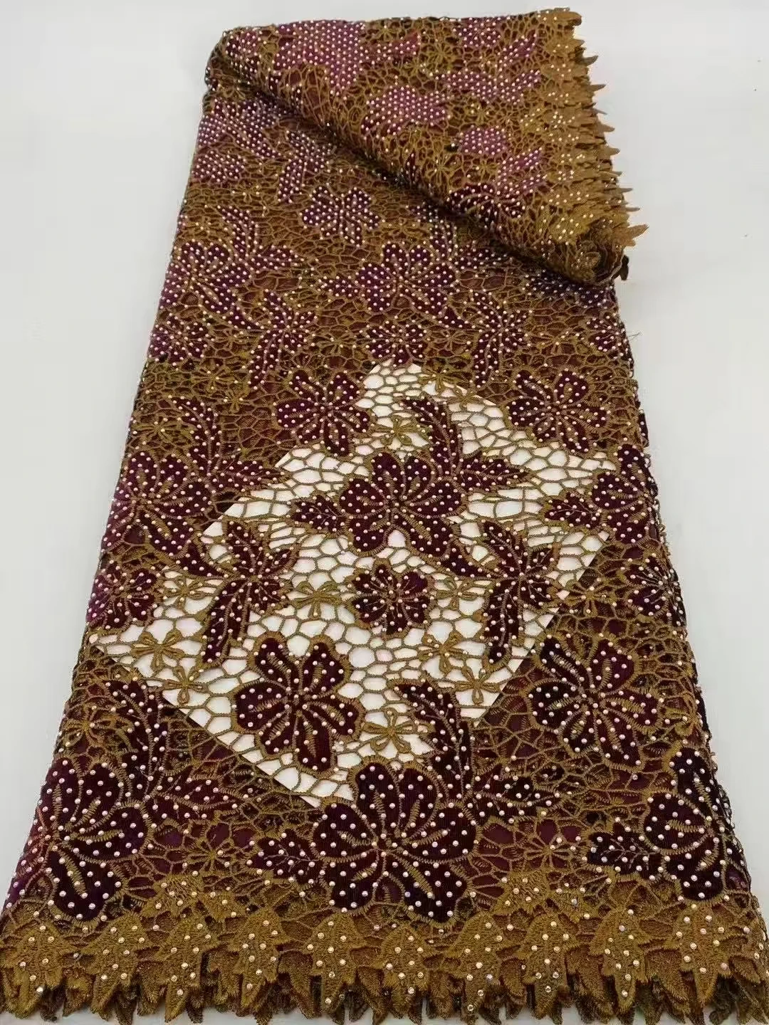 African Guipure Cord Lace Fabric with Nigerian Stones Water Soluble High Quality for Sewing Women's Dresses Sewing