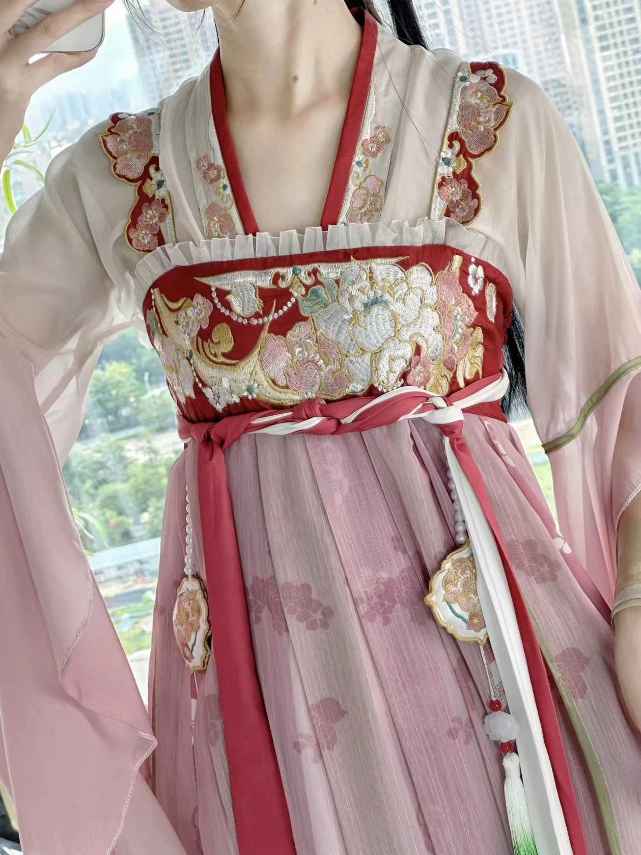 Hanfu 여성용 한족 요소 행잉 원피스 자수 및 프린트 용수철, 여름 베스트 프렌드 스타일