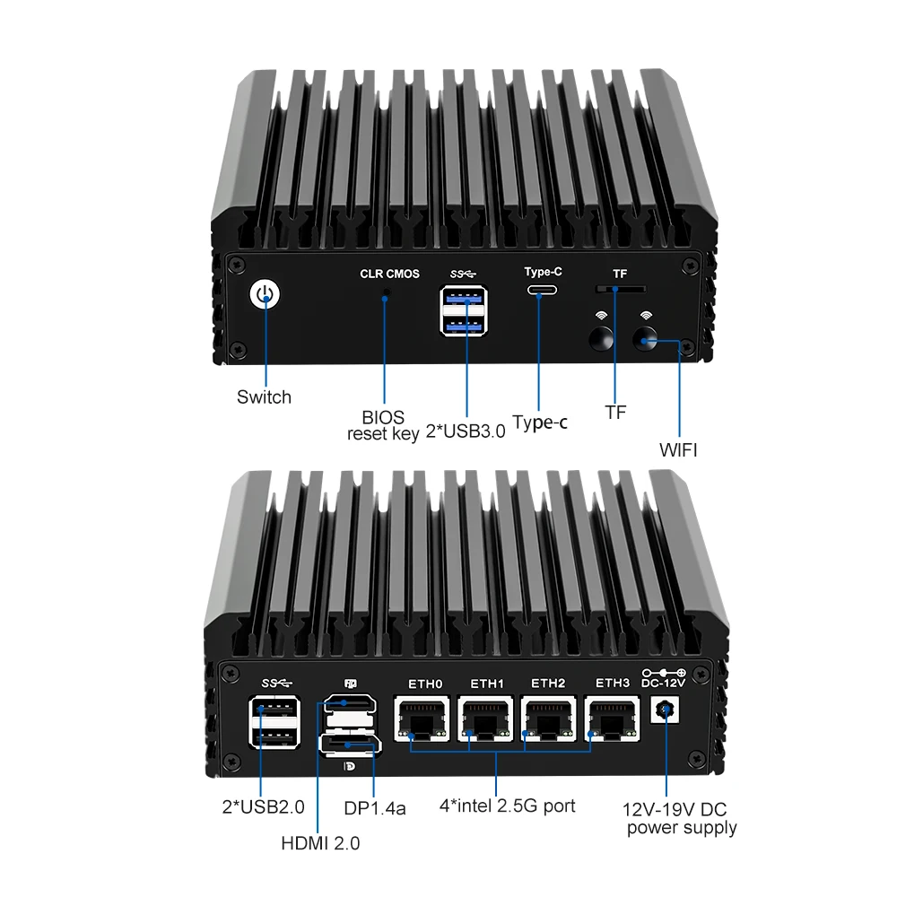 Супер Сделка мягкий маршрутизатор 4x Intel i226-V 2,5G LAN N5105 безвентиляторный мини-ПК DDR4 2xM.2 NVMe микро брандмауэр прибор OPNsense ESXi