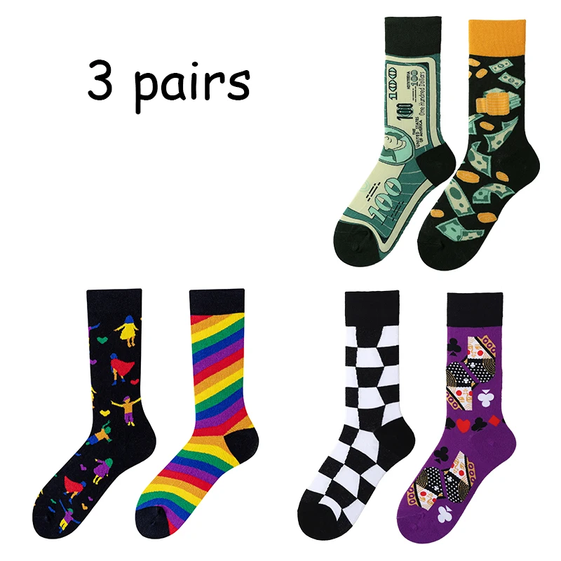 Women\'s Funny Animal Crew Socks， Colorful Socks ，Cats, Money, Zebras,Wine,Playing cards Pattern，Premium Cotton