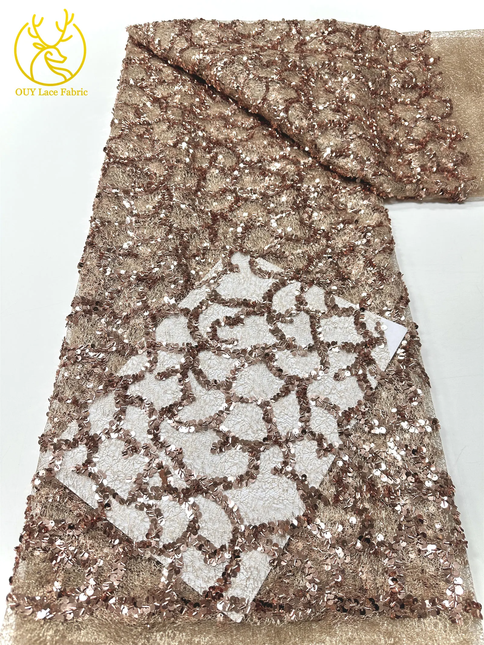 Großhandel Französischer Spitzenstoff 2026 Hochwertiger afrikanischer nigerianischer Pailletten-Spitzenstoff, geeignet für Partykleid-Nähmaterial – Detail 13