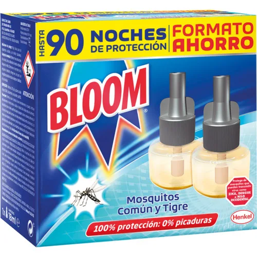 Bloom Líquido insecticida eléctrico para mosquitos común y tigre, antimosquitos con 90 noches de protección, El ambalaje puede variar