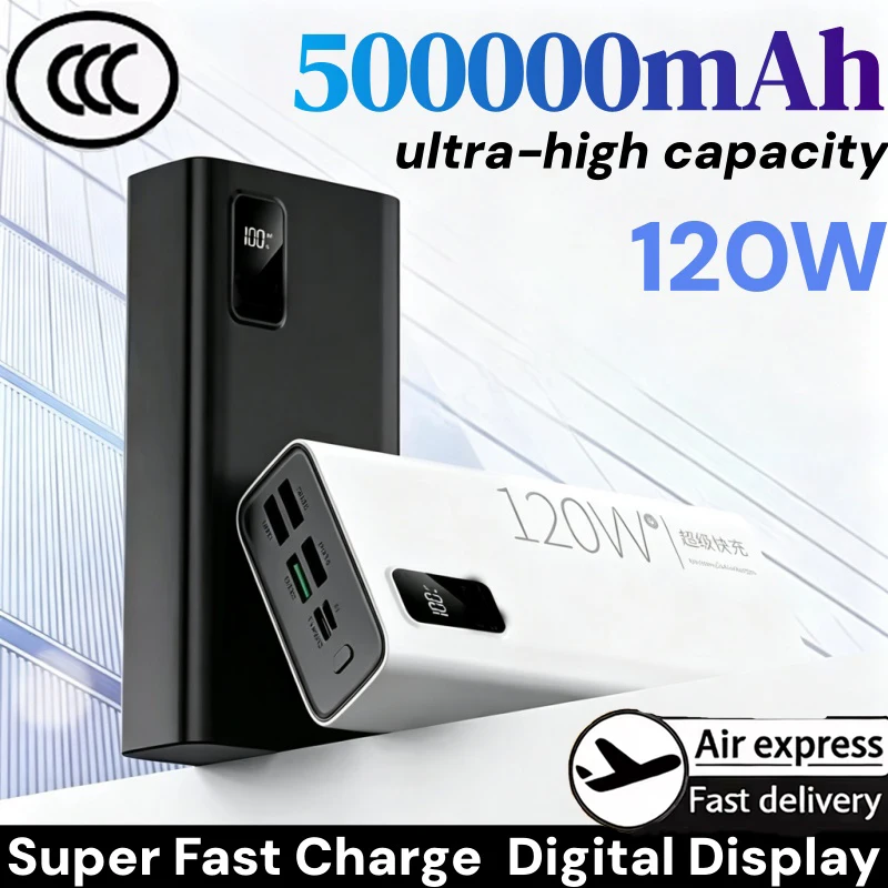 120W 50000mAh Power Bank High Capacity Super Fast Charging Power Bank Portable Battery Charger For Huawei iPhone Samsung Xiaomi