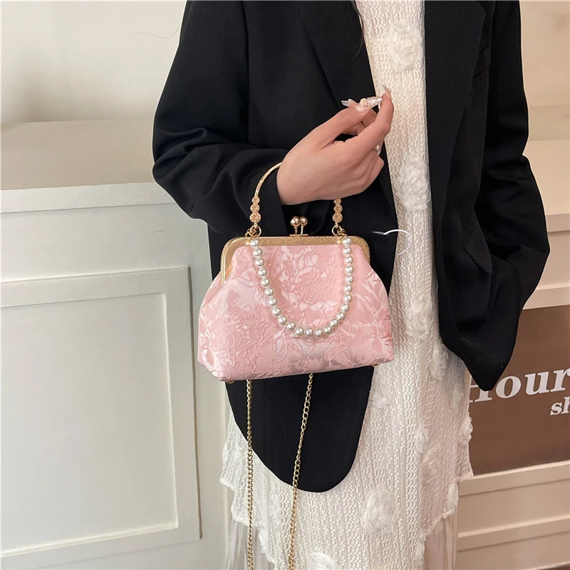 Vintage Classic Lace Bag pearl Evening Bags Wedding Shell Lock Bags Women Shoulder Crossbody Bag Chain Women's Handbags Purses view 2