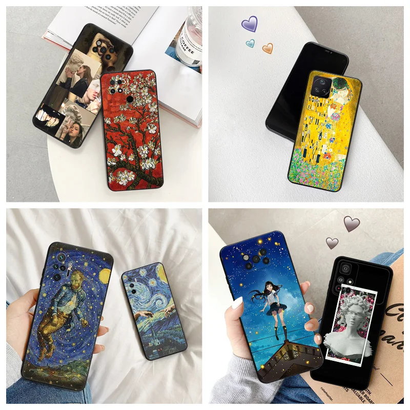 

Силиконовый черный чехол для телефона Xiaomi Mi Poco C61 F5 F4 GT F3 F1 X4 X3 X5 M3 M4 Pro M5 S C51 C50 C40 Van Gogh Starry Night Cover