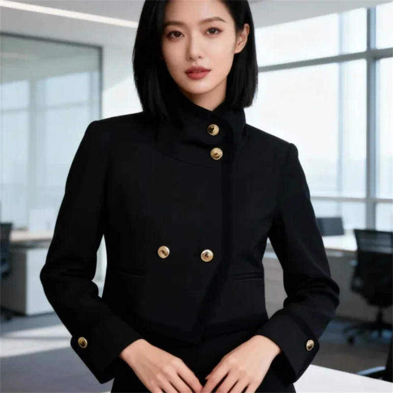2026 봄 신상 프렌치 스타일 캐주얼 더블 브레스티드 숏 스탠드 칼라 재킷