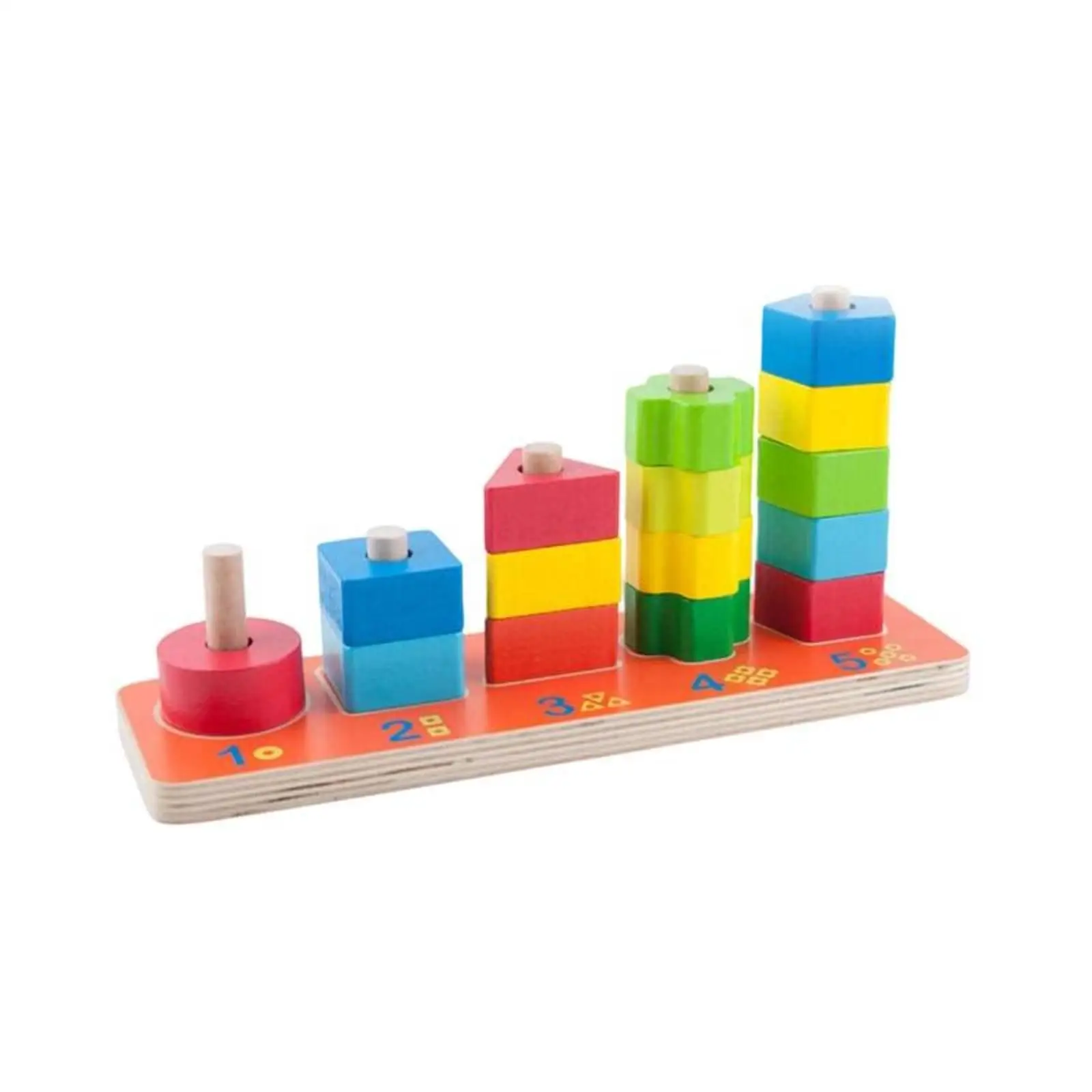 Color Sorting Wooden Learning Blocks for Toddlers Shape Stacking Puzzle Educational Toy with Five Geometric Columns for Hand Eye