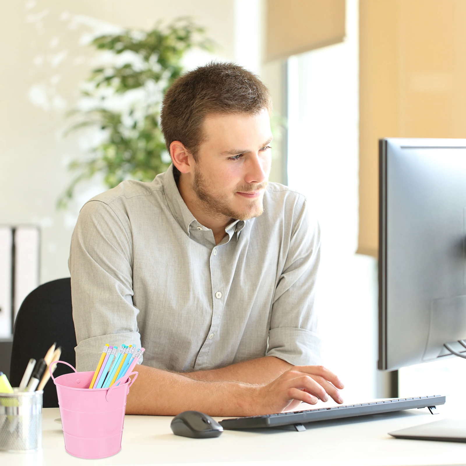 

Metal Pen Holder Small Bucket For Desk Desktop Storage Organizer Pencil Cup Office School Home Supplies Container