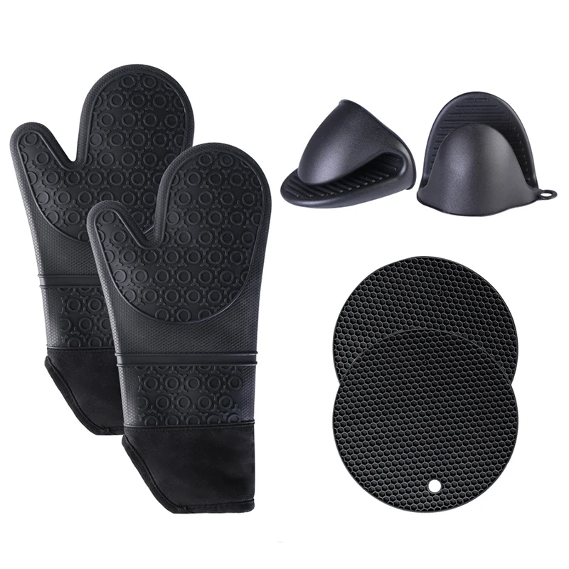 Leeseph Oven Mitts and Pot Holders Set, Advanced Heat Resistance, Non-Slip Textured Grip, for Kitchen, Baking, BBQ