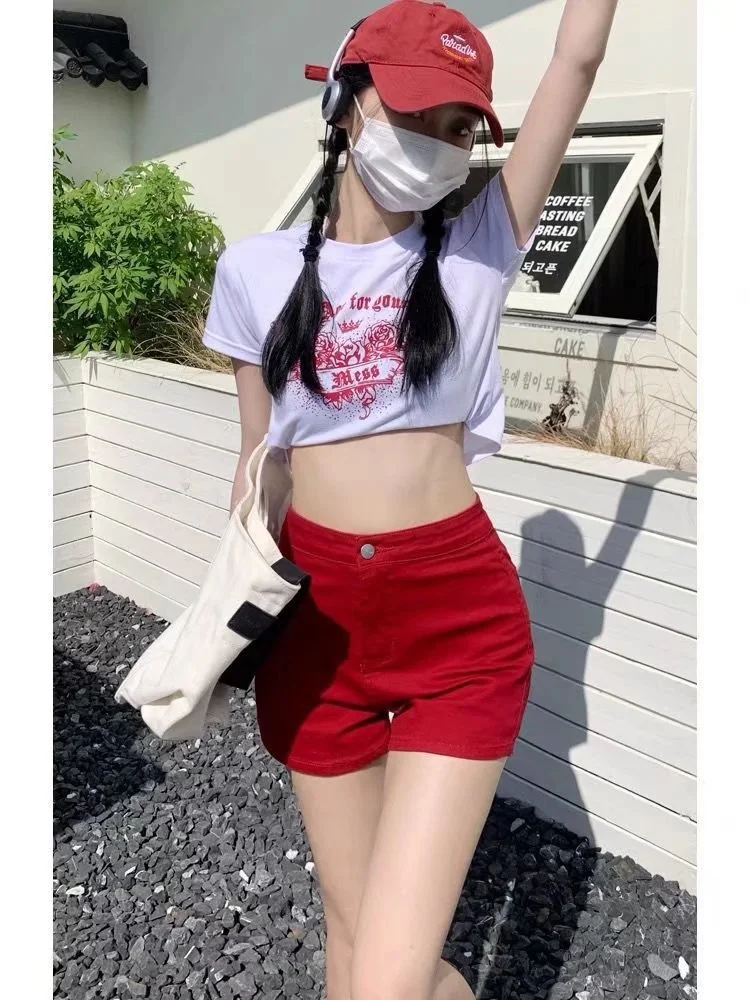 Female minimalist ins new Harajuku casual pants with trendy temperament, versatile and artistic five quarter pants, Japanese tre