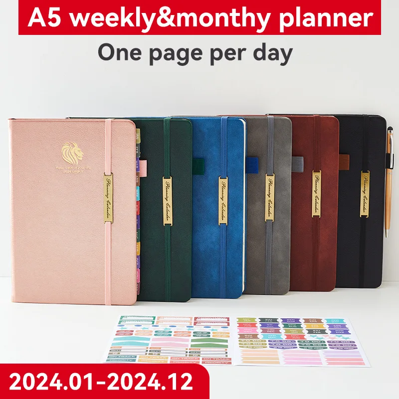 

2024 A5 Agenda Planner book Diary Weekly Planner with Calendar Schedules Journal 365 Days notebook For School Office supplies