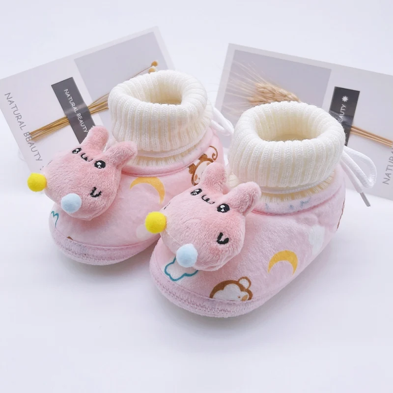 

Winter Warm Newborn Baby Boots Toddler Soft Sole Fur Snow Boots Infant Cute 3D Cartoon Fluffy Slipper
