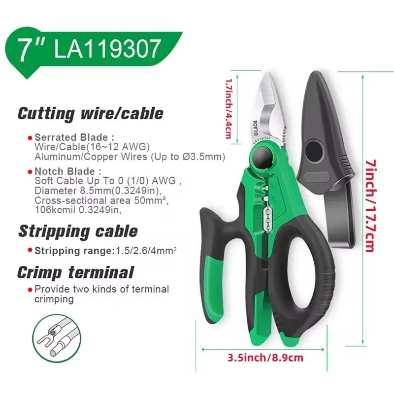 LAOA Electrician Scissors 6/7/8 Inch Wire Stripper Wire Cutter Crimpper Open Handle Stainless Shears Cable Cutting Crimping Tool