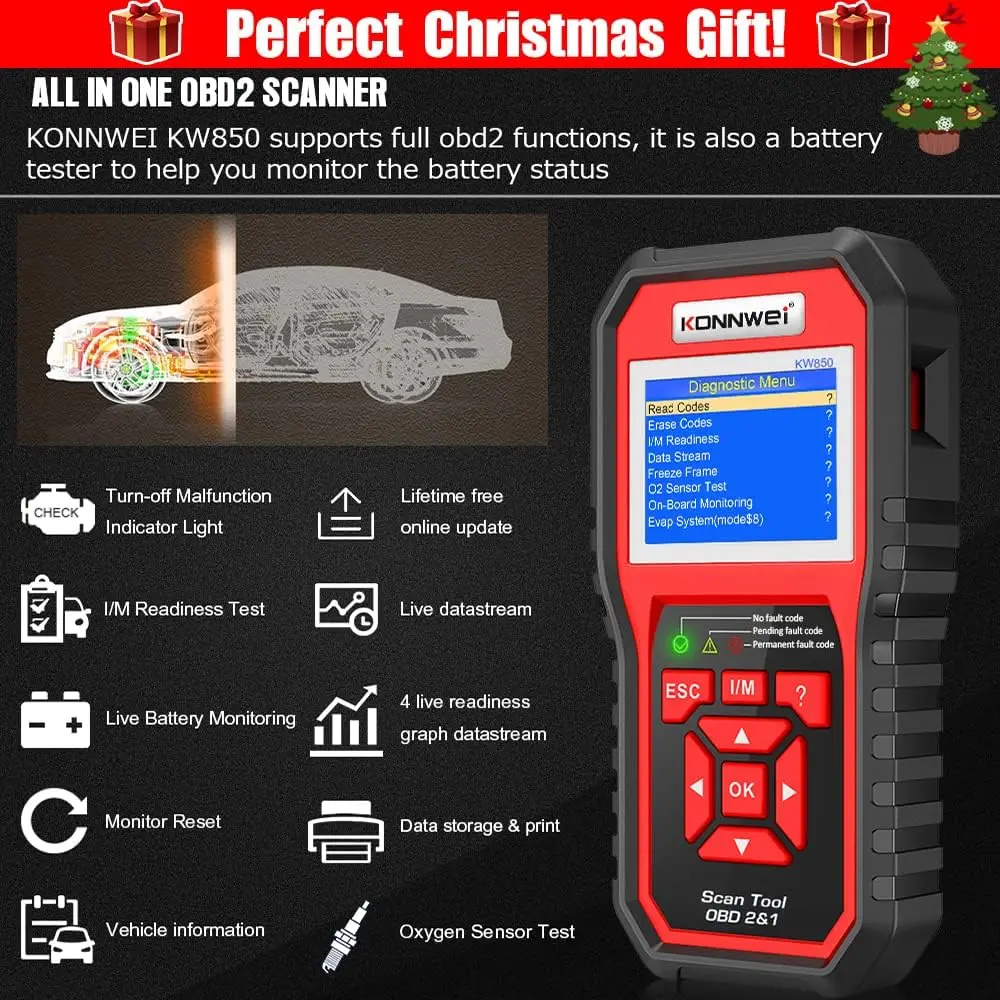 Scanner KW850 OBD2 per auto 1996+ - Strumento diagnostico per la luce del motore