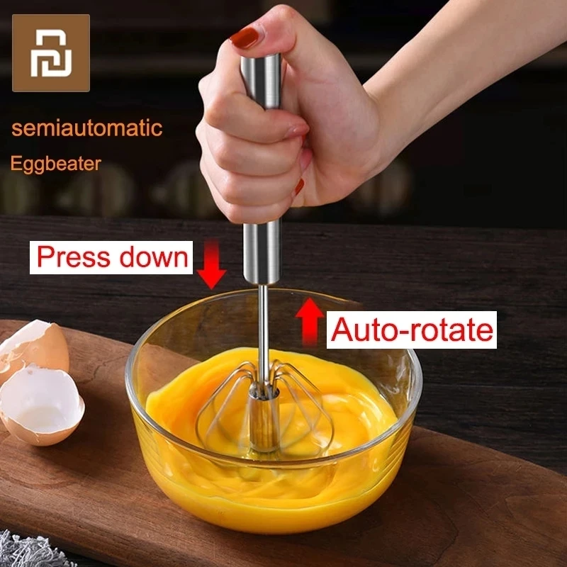 xiaomi Stainless Steel Hand Pressure Rotating Semi-Automatic Mixing Eggbeater Handheld Mixer Kitchen Cooking Tools with gift