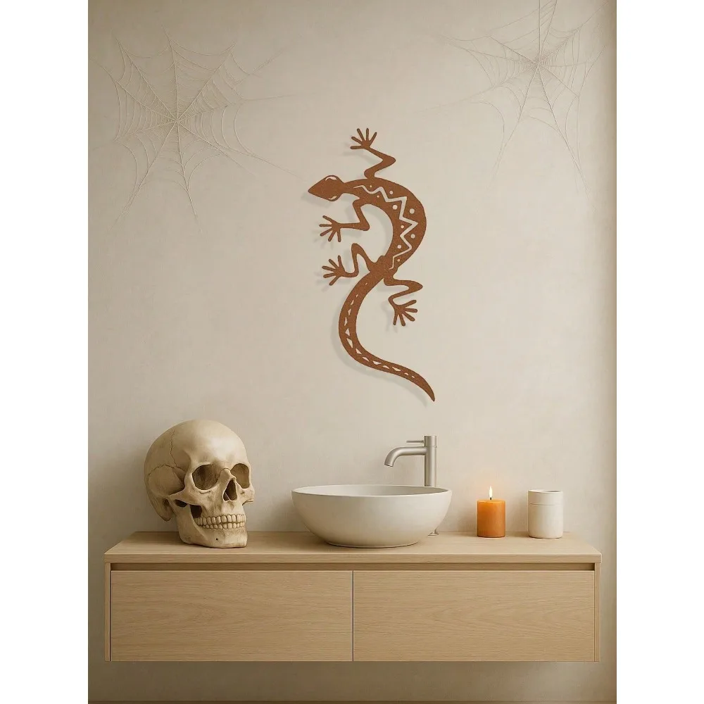 Gothic Metall Gecko Wandkunst 3D Eidechse Skulptur Gruselig Festlich Halloween Weihnachten Zuhause Outdoor Party Wohnzimmer Schlafzimmer Dekor