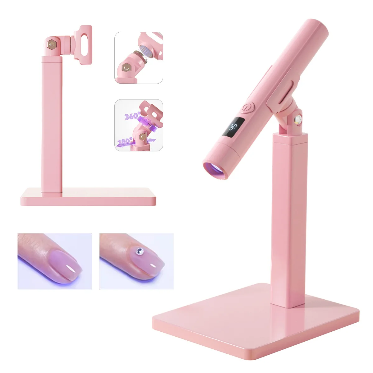 

Мини-лампа для терапии ногтей с многофункциональным держателем, сенсорная лампа для ногтей 2-в-1, силиконовая головка, ЖК-дисплей, вспышка, отверждение маникюра