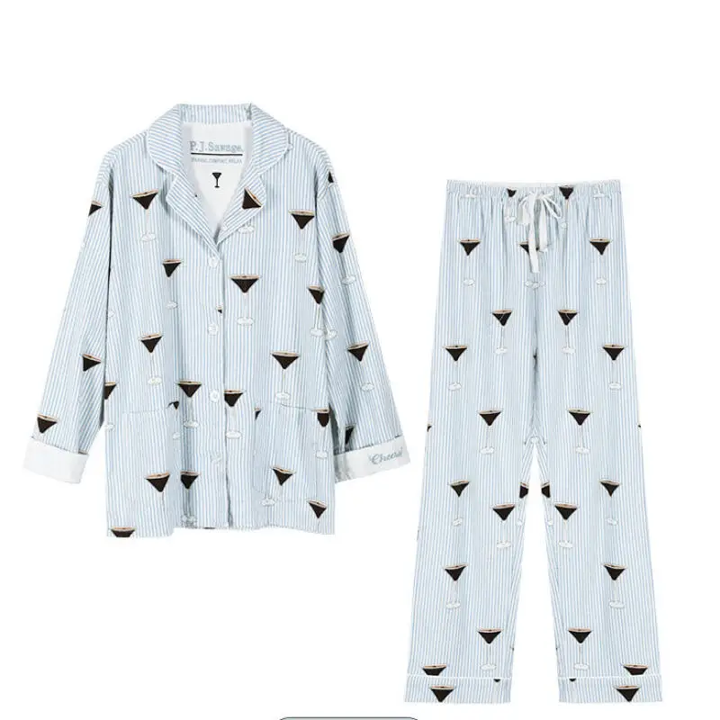 Soft Cotton Pajamas Women Autumn New Sleepwear 2Pcs Top Pant Long Sleeve Home Clothes Luxury Gift Lady Nightwear Print Pjs image 3