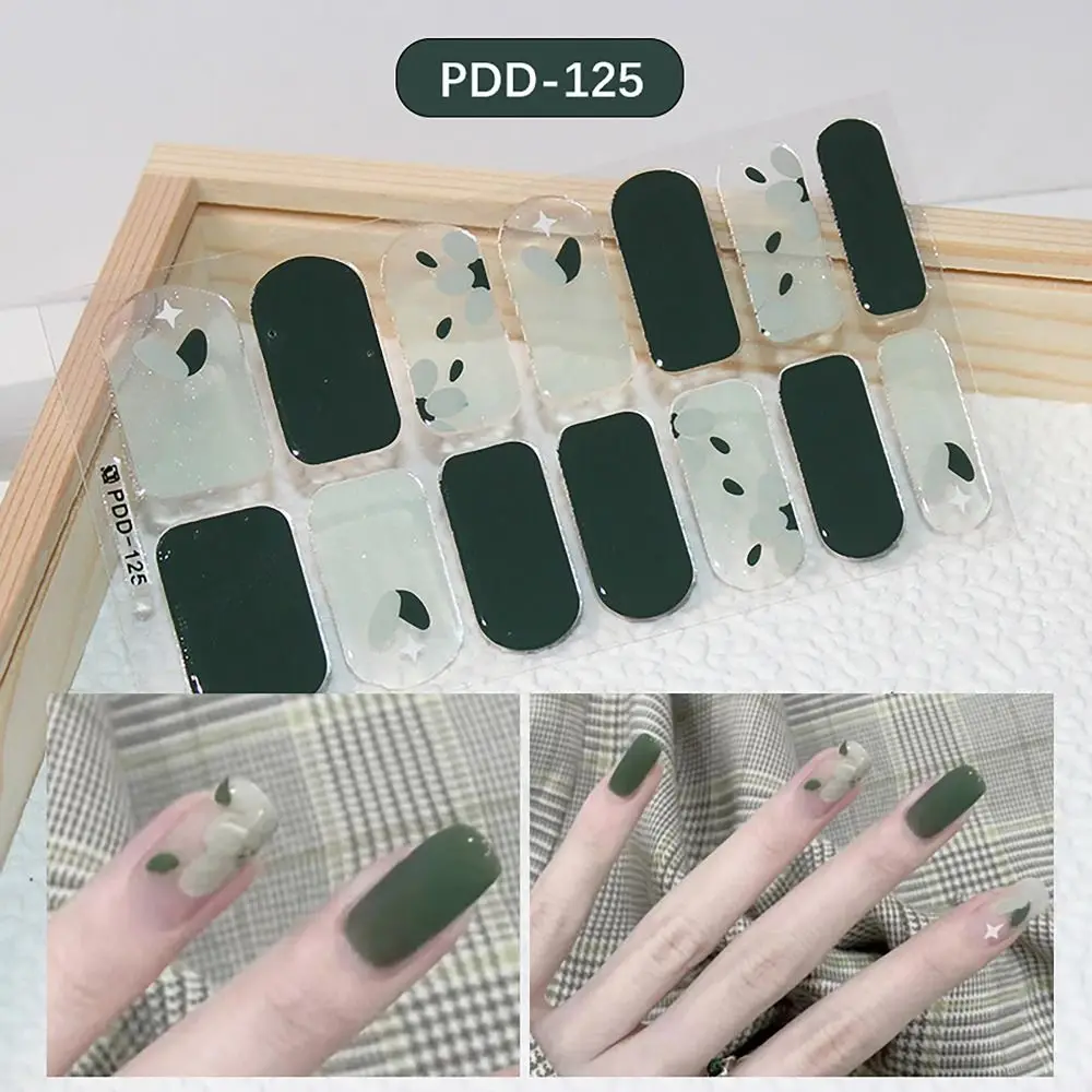 Semi Cured Gel Nail Stickers Floristic Full Cover Gel Nail Polish Strips 14Strips Nail Patch DIY Nail Art Making