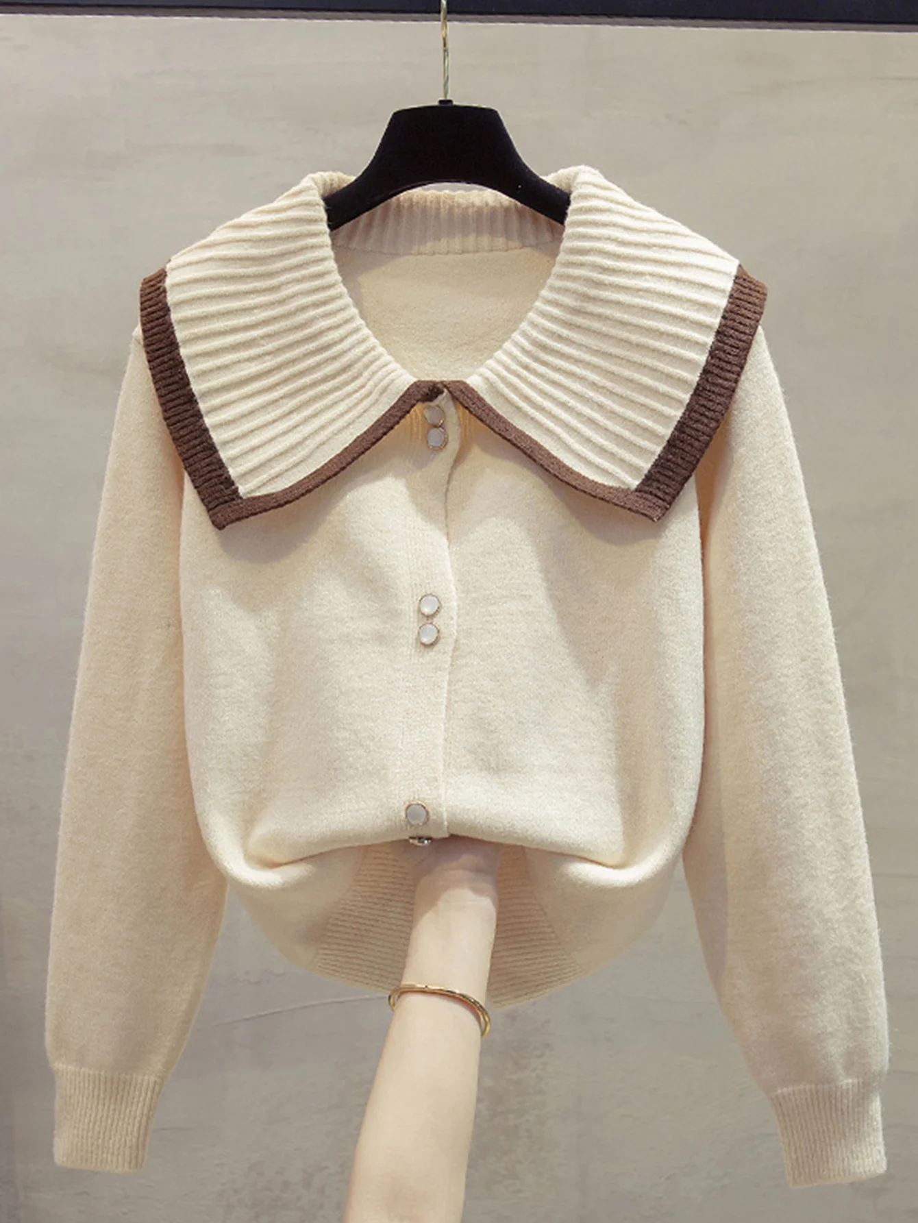 

Casual Round Neck Cardigan Fitted Long Sleeve Straight Tube Sleeve No Decoration Women's Open Front Knitwear