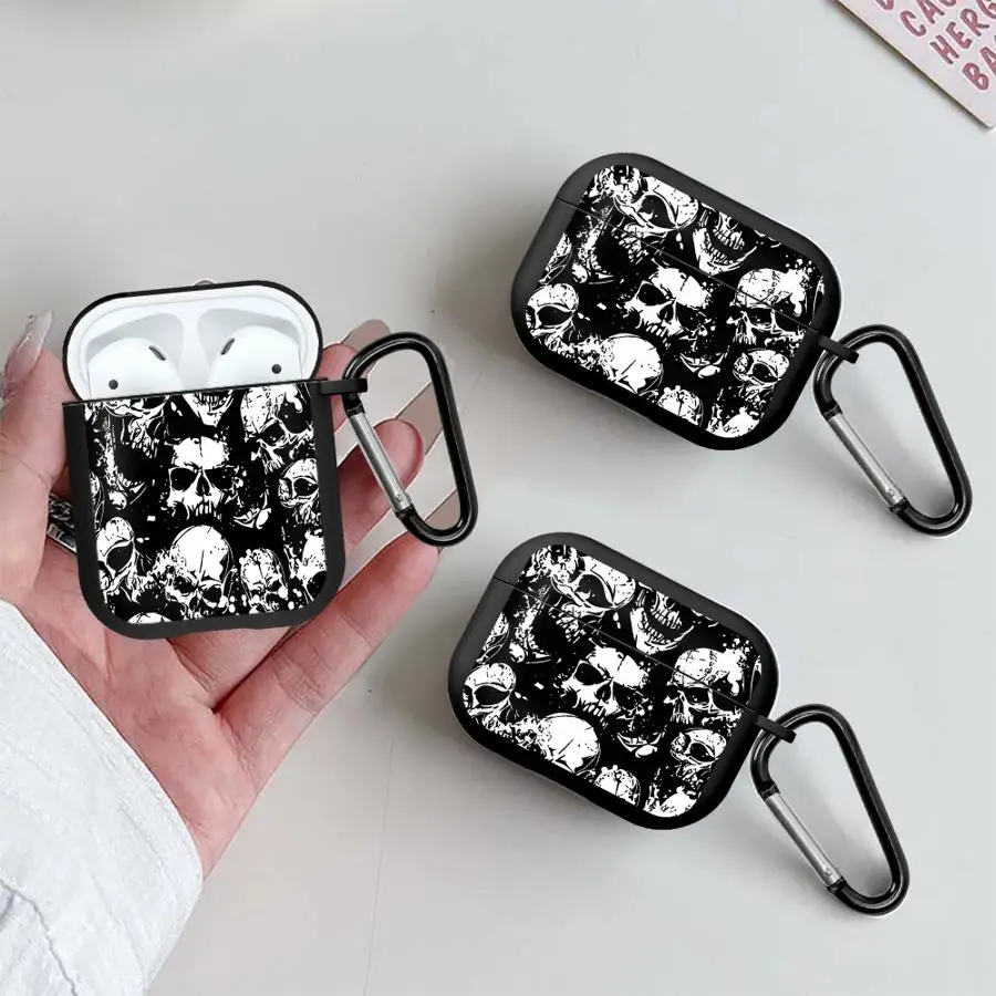 Case For Airpods 3 1 Pro2 Pro 2 Pro3 4 Earphone Cases Cover Four Spooky Skull Patterns Black