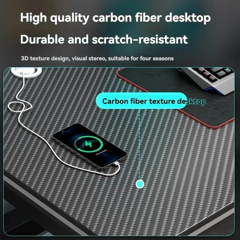 Computer Desk, Minimalist Home Gaming Small-sized Carbon Fiber Patterned Office Desk Student Study Bedroom Desk