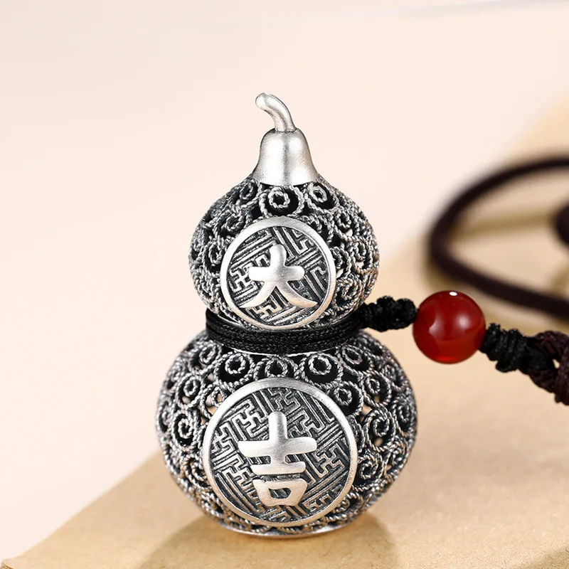 

silver 925 hollow out gourd pendant Chinese style retro daji necklaces men's and women's fashionable charms jewelry gift