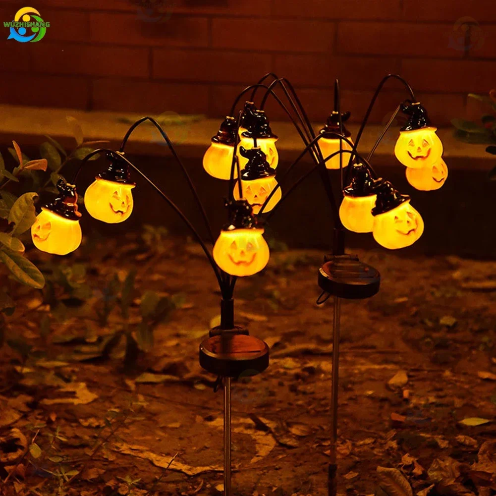 Lampada da percorso solare a forma di zucca da 6/8 LED, luci per percorsi solari spaventose di Halloween, luci a tema festival, feste all'aperto impermeabili