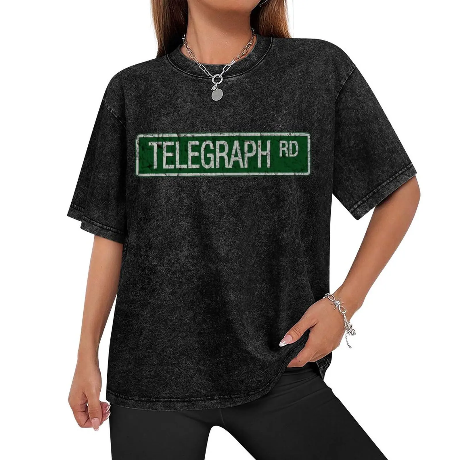 Telegraph Road green and white street sign cracked T-Shirt designer shirts oversizeds mens designer t shirt