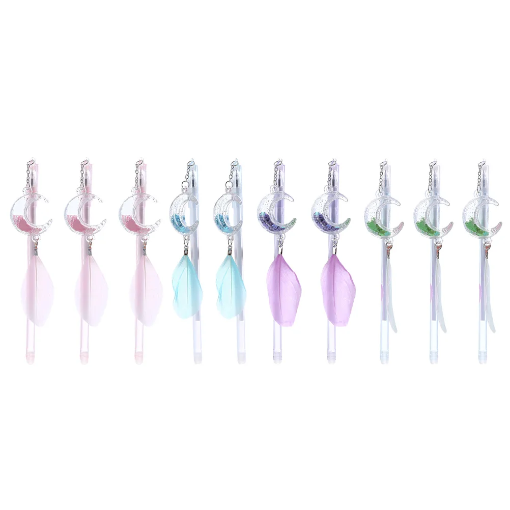 10 قطعة أقلام الأسطوانة القمر الأسود الملء الكتابة السلس لا تسرب البلاستيك للمدرسة مكتب امتحان القرطاسية حبر جل #5