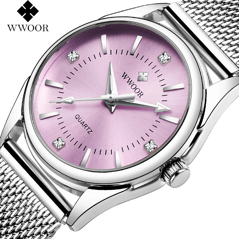 WWOOR Women\'s Watches Jewelry Quartz Watch Waterproof Stainless steel Strap Rose Gold Watch for Women Fashion Watch Bracelet Set