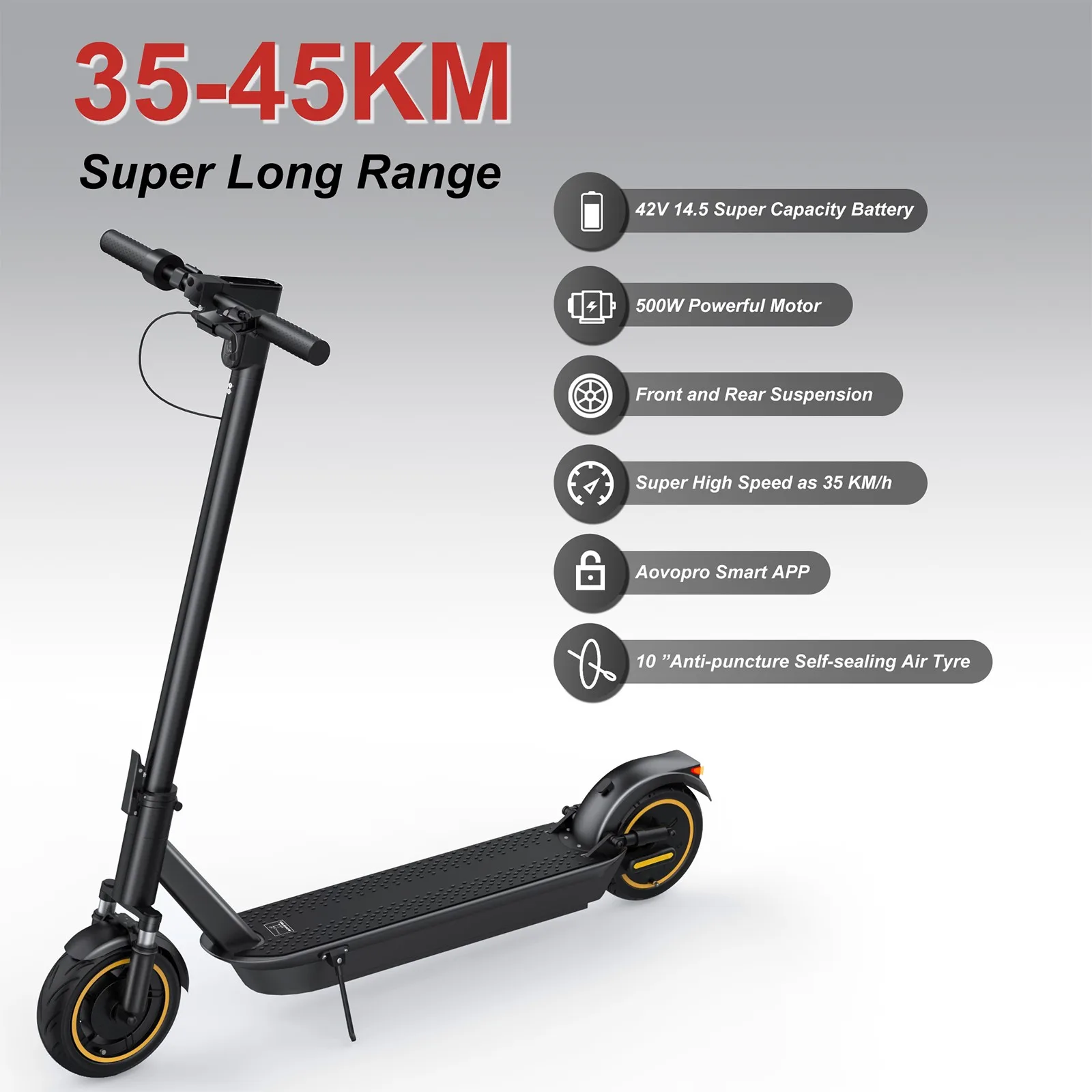 24 Hours Delivery Aovopro 10 Inch Mobility Electric Scooter 45KM 14.5AH Battery Foldable Adult Kick Escooter