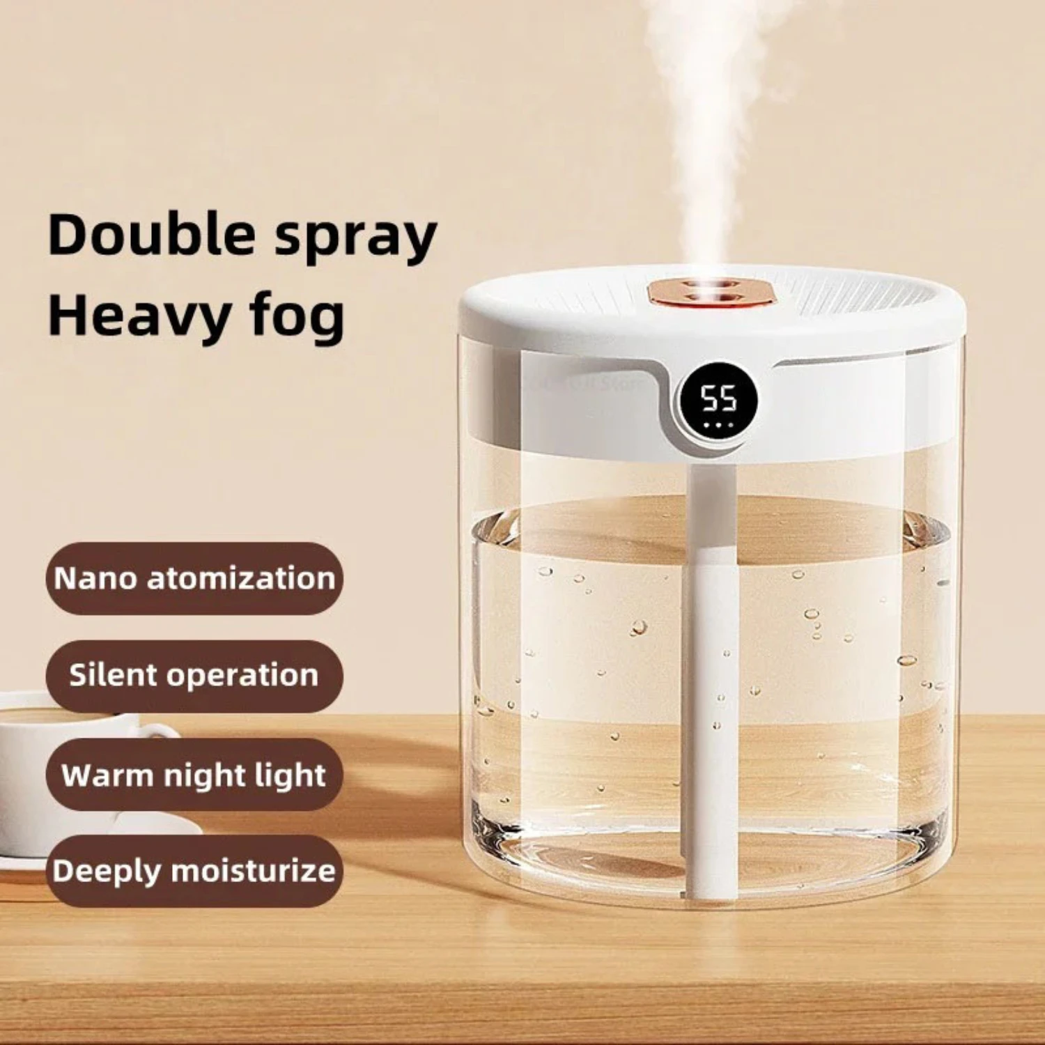 

New Convenient, Quiet, and Refreshing Large 2000ML Capacity Ultrasonic Cool Mist Air Humidifier with Essential Oil Diffuser, LED